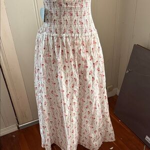 Hill House White Maxi Skirt with Pink Floral Print